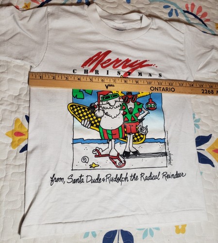 RARE Fifty-Fifty Vintage Kids White Holiday Christmas Tee S 6-8 USA Surf Beach - Picture 4 of 13