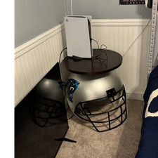 Carolina Panthers NFL Football Helmet Silver Black Blue Table Fan Decor