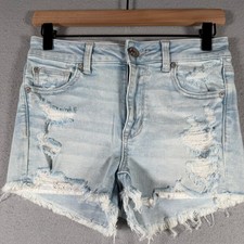 American Eagle Hi-Rise Shortie Distressed Denim Shorts Light Wash Blue Size 4