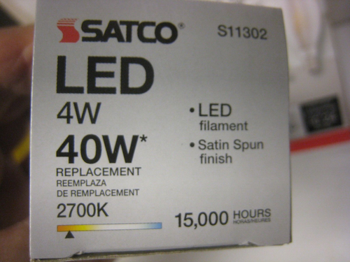 Satco 4W CA11 LED Satin Spun Clear Candelabra Base, 2700K/120V - S11302 - Picture 6 of 9