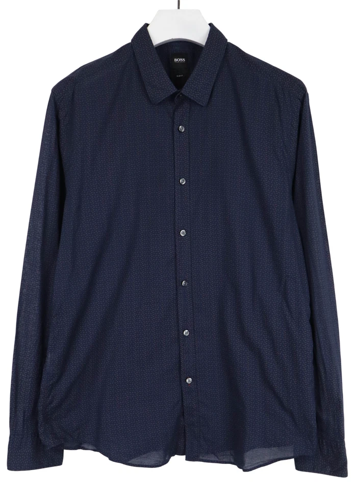 Hugo Boss Ronni Slim Fit Shirt Herren XL Muster Blau Langarm Geknopft - Bild 1 von 4