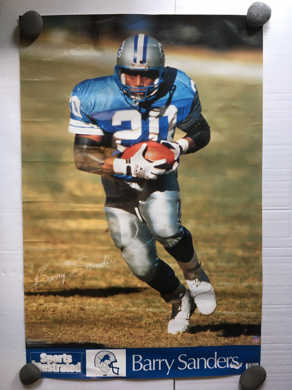1990 Vintage Sports Illustrated Barry Sanders Poster 23x34 NFL Detroit