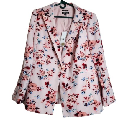 NWT Lane Bryant Womens Plus 18 Pink Floral CrepeThe Bryant Blazer One Button 