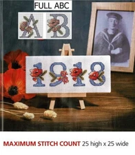 POPPIES & WHEAT   FULL ABC + NUMBERS 0-9 CROSS STITCH  PATTERN  ONLY    EQ - PAE