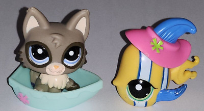 littlest pet shop #1953 #1954 persian wolf cat  and Angelfish