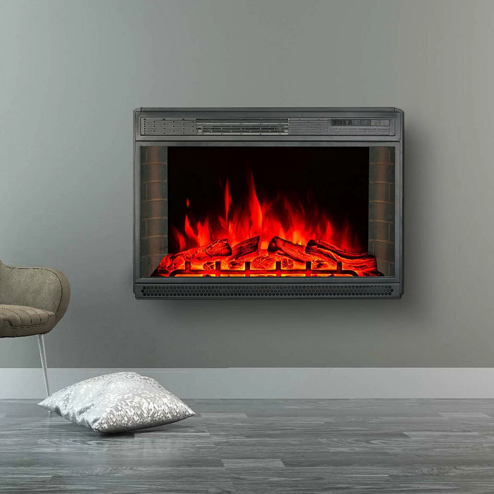 26/28/29u0026#039;u0026#039; Electric Fireplace Insert Wall Mounted Heater Flame  Log Brick Effect | eBay