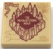 Lego New Tan Tile Flat Smooth 2 x 2 w/ Marauder's Map Part