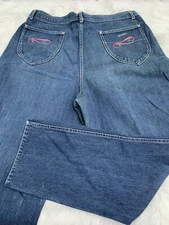 Gitano Vinatge High Waisted Blue Jeans Straight Leg 1970s Size 16 Waist 36 38