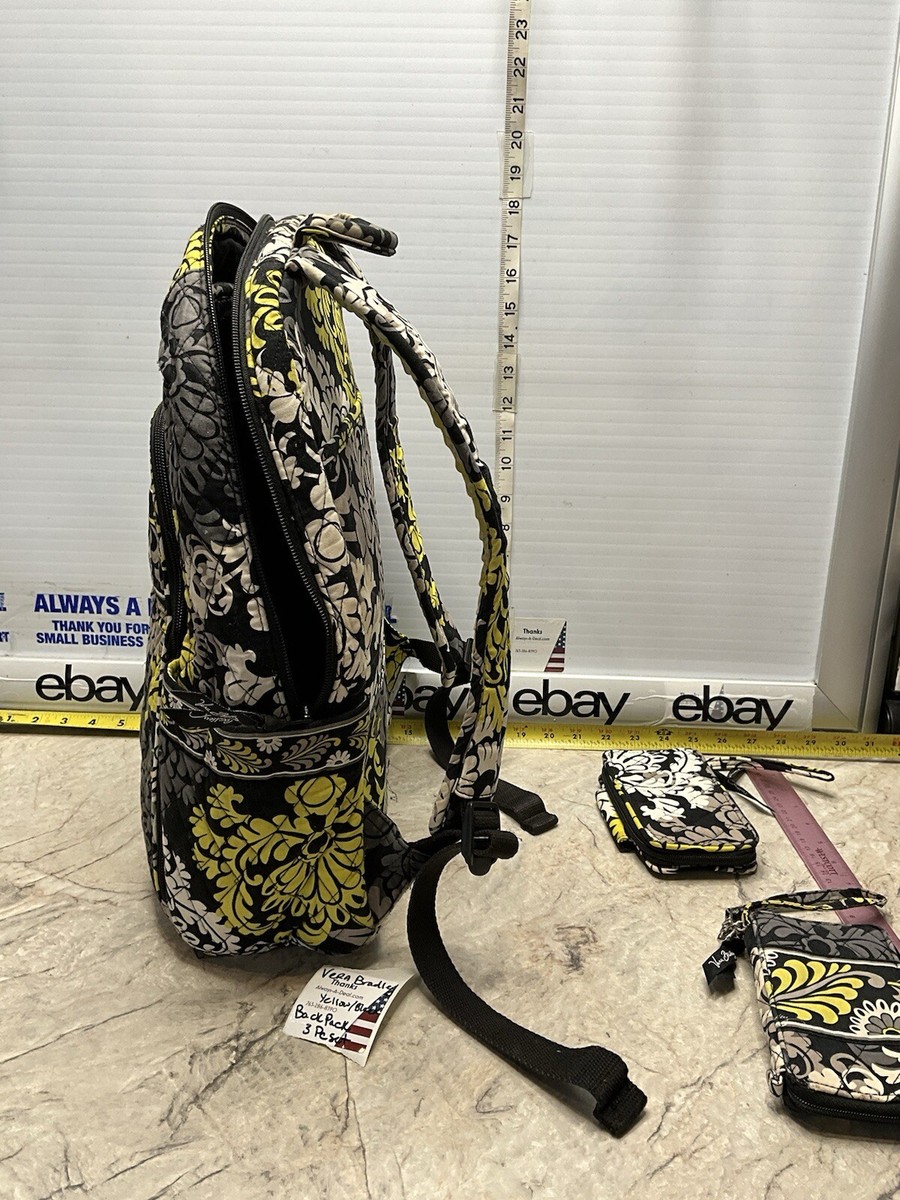 Vera Bradley Baroque Backpack, WRISTLET & WALLET LOT Black Yellow