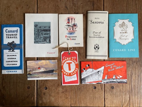 RMS Saxonia, Cunard Passenger List, menu, map, ship plan, label 1960 Memorabilia
