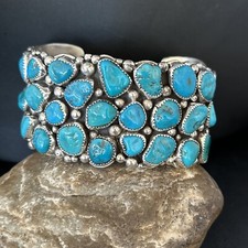 Mens Blue Kingman Turquoise Navajo Sterling Silver Cuff Bracelet 14565