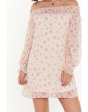 Nasty Gal Women's Floral Dobby Bardot Mini Dress Size 10 New With Tags