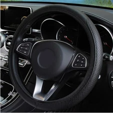 15" Black PU Leather Car Steering Wheel Cover Good Grip Accessories  Universal