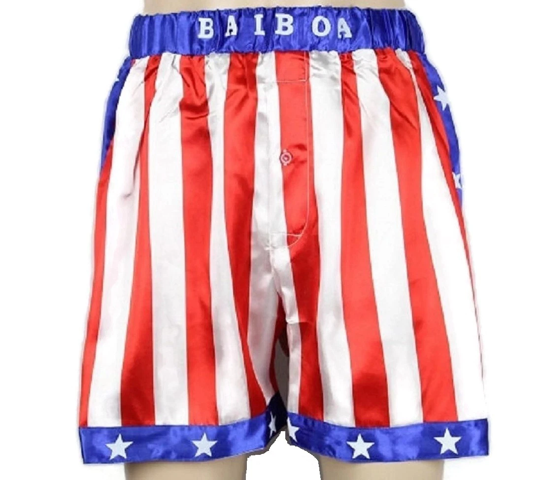 Rocky Balboa Mens Apollo Movie Boxing American Flag Shorts Trunks boxers