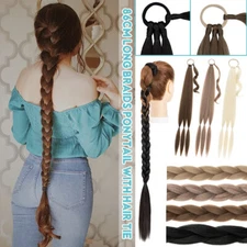 34" Long Thick Braids Ponytail Box Braiding Pony Tail Wrap On Hair Extensions US