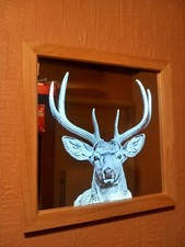 Wood Framed Engraved Backlit Mirror with Highland Stag Motif