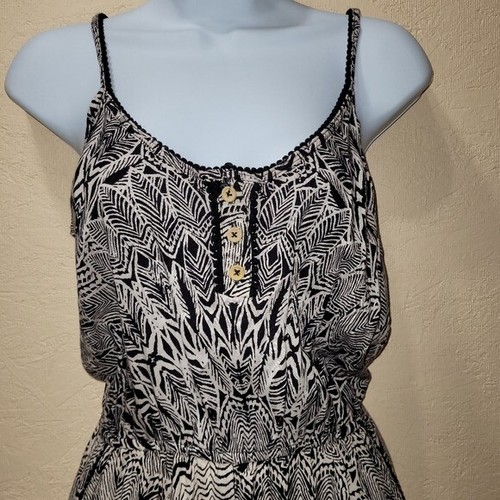 Angie Bohemian Spaghettiträger Taille Define Strampler schwarz weiß Fransen Damen M - Bild 2 von 9