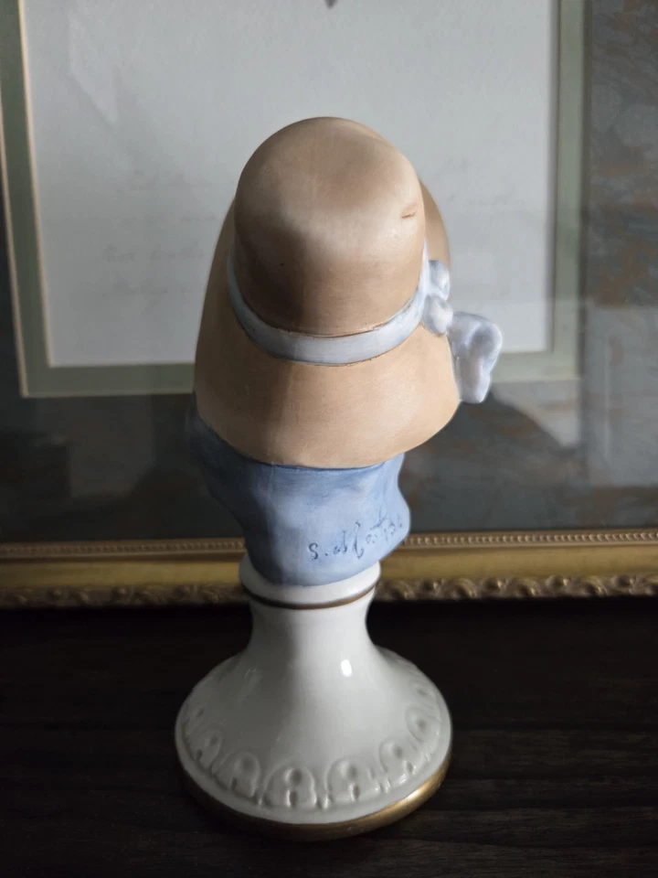 Vintage Capodimonte Pair Bust Figurines Boy & Girl W/ Hat on Pedestal Signed - Image 4 of 4