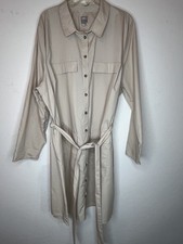 ASOS Beige Shirt Dress Belted Button Front Utility Long Sleeve Midi