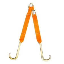 Tow Straps V Bridle, 3" x 24" Recovery V-Strap with 15" Long Shank J Hooks, 