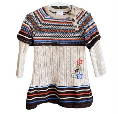 Hanna Andersson Fair Isle Cable Knit Sweater Dress Size 80 2T Fall Thanksgiving