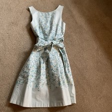 Ladies Duck Egg Blue/Yellow/White Warehouse Floral/Striped Patterned Dress UK8