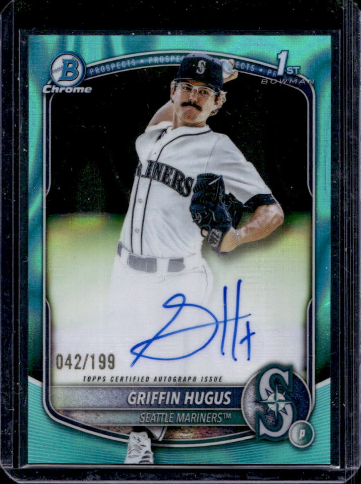2025 Bowman Draft Griffin Hugus Chrome Auto Aqua Lava Refractor 1st #/199