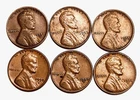 Lot of Six (6) Lincoln US Wheat Penny Cent - 1951 1953 1955 1956 1957 1958