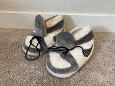 Plush Sneaker Slippers Grey White Comfy House Shoes One Size Fits Most