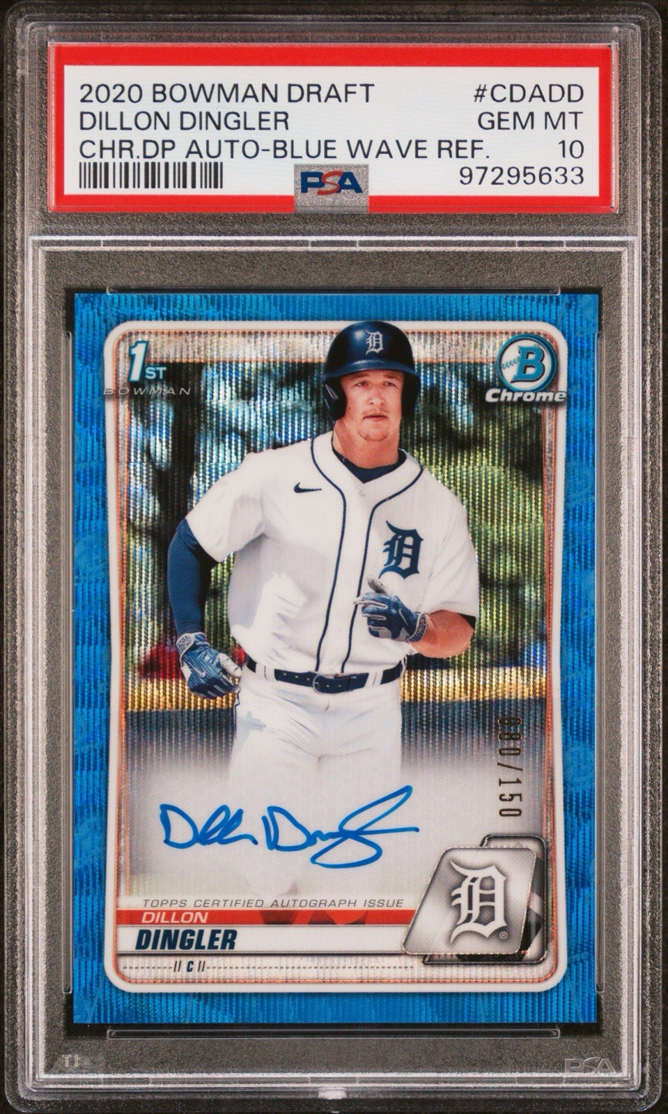 2020 Bowman Chrome Draft Dillon Dingler Auto Blue Wave Refractor /150 PSA 10