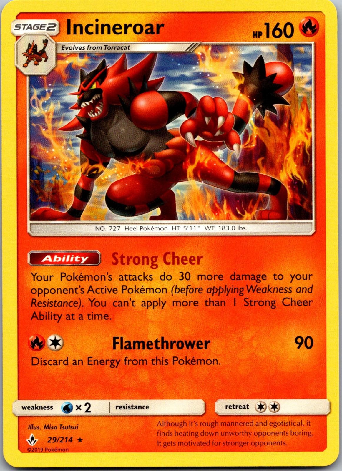 Incineroar 29/214 Rare Unbroken Bonds Pokemon Near Mint