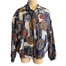 Vintage Silk Bomber Jacket Abstract Print Full Zip Medium FUDA International