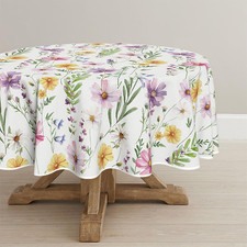 Horaldaily Spring Summer Tablecloth 70X70 Inch Round, Yellow White Purple Daisy