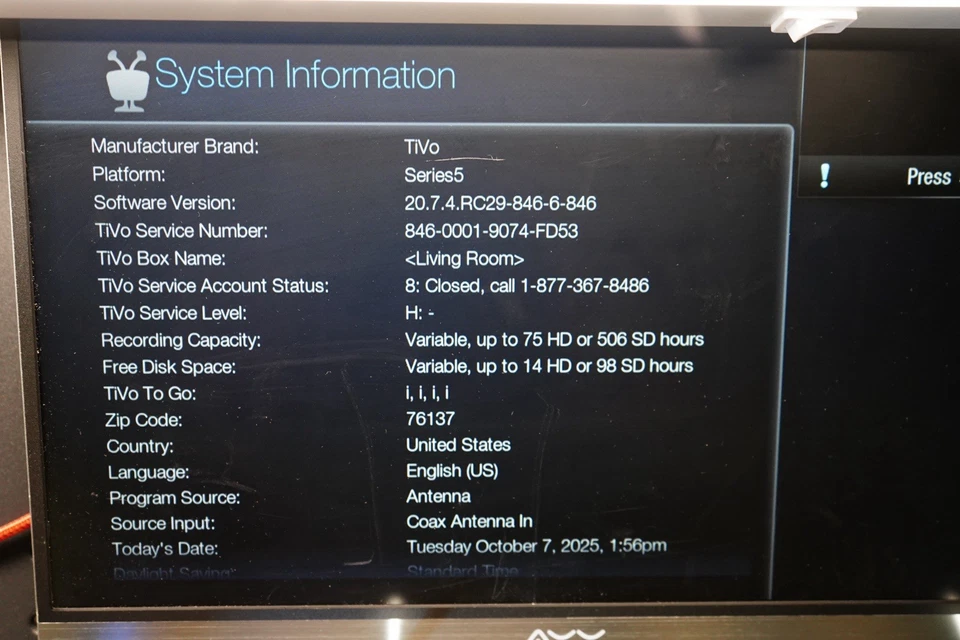 TiVo Roamio OTA Series 5 TCD846510 75 HR (500GB) HD Video - TESTED - Image 3 of 4