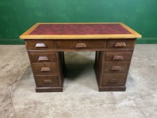 Vintage 1930/40s Oak Double Pedestal 9 Drawer Desk
