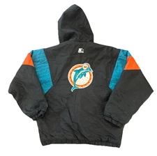 Miami Dolphins Jacket Large Mens Starter Black 