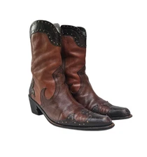 Stuart Weitzman Key West Women's Sz 6.5M Boots Brown Leather Cowboy Western Stud