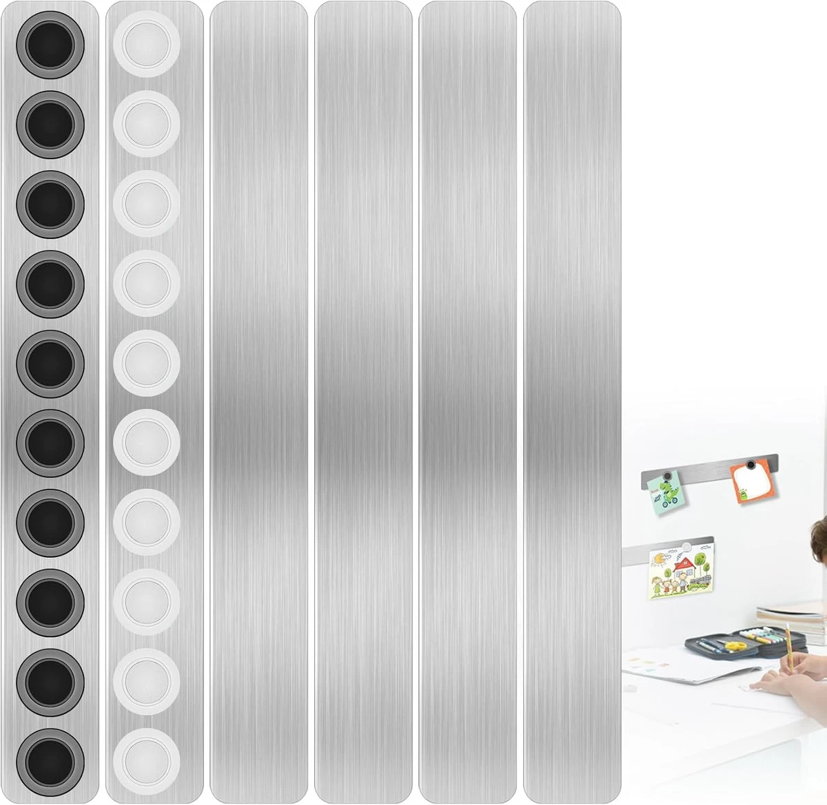 Magnetleiste 30 X 5 Cm – Selbstklebend, Schwarz, Inkl. 12 Magnete, Für Büro, Küche & Fotowand Fotomagnet Wand