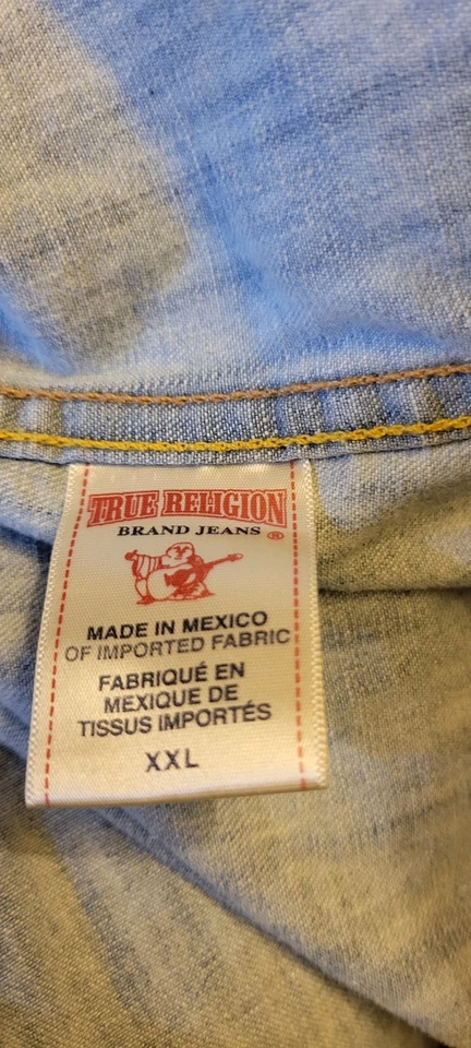True Religion Shirt Mens XXL Denim Pearl Snap Western Vtg,acid wash, distressed - Image 2 of 4