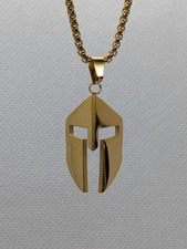 Stainless Steel Gold Roman Spartan Gladiator Helmet Pendant  22" Necklace. 