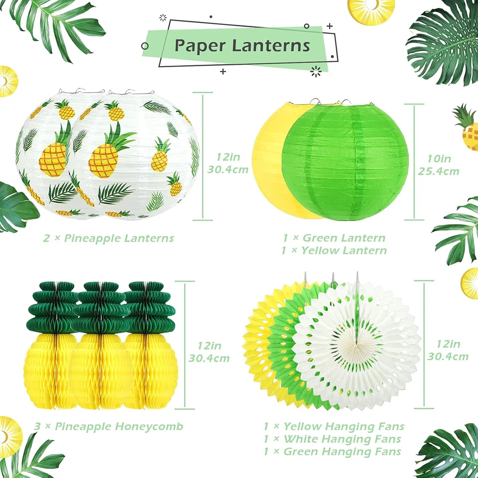 Sommer Deko Flamingo Hawaii Dekoration Lampions Ananas Wabenbälle Fächer Grün Tr - Bild 2 von 4