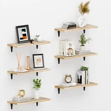 SKYSEN Set of 6 Floating Wall Shelves 15.7in Wooden Shelves for Bathroom Bedr...