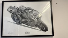Steve Hislop Signed Monster Mob Print & Hizzy Rep Yellow OGK Helmet bundle