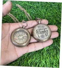 Engraved Compass Necklace    Not All Who Wander are Lost    Brass Pocket