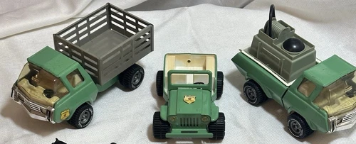 Vintage 70's Tonka Smokey Bear Vehicles Lot of 3 Pumper Truck, Jeep, and Dump