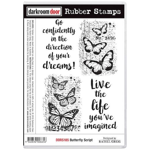 Darkroom Door Cling Rubber Stamps Set - DDRS185 Butterfly Script