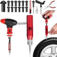 Tubeless Tire Puncture Repair Kit with Mushroom Plug, Repairs punctures and Flat