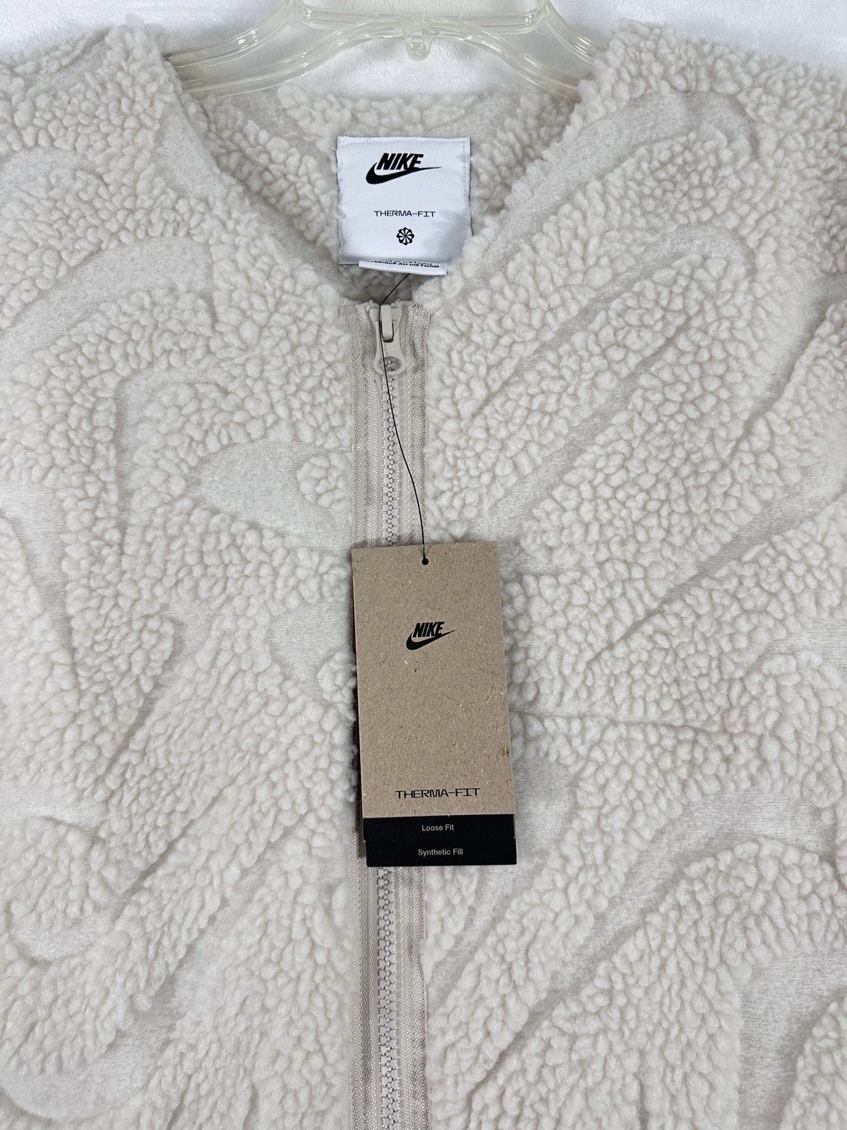 OFF WHITE Giacca sherpa pile alto Nike donna vestibilità ampia piccola bianca nuova con etichette FV8025 104