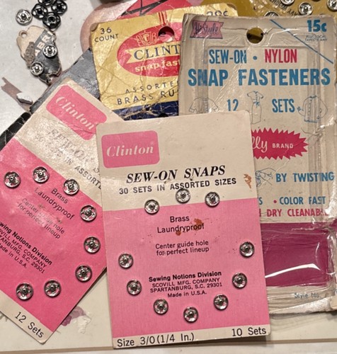 Vintage Snap Fasteners Lot On Cards Clinton Ardee Nouveaute Sewing Notions Mixed
