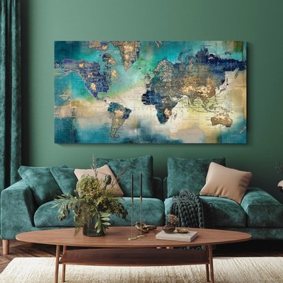 Large World Map Canvas Prints Wall Art for Living Room Office 24x48 Green Wor...